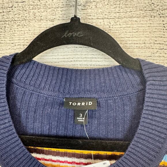 Torrid Plus Size Navy Striped Long Sleeve Crew Column Sweater Dress Size 3X - Picture 6 of 8